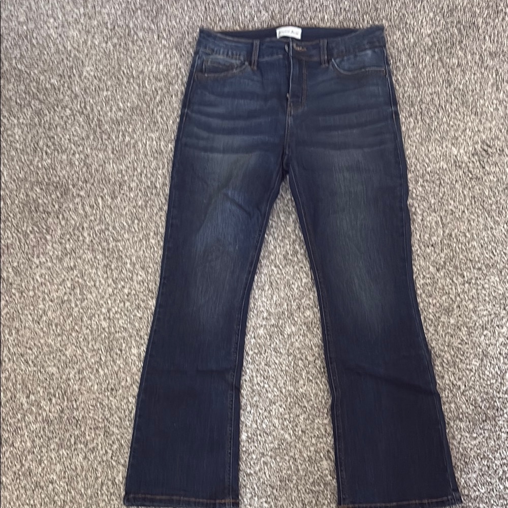 Blue Flare Wide Leg Jeans with Subtle Fading